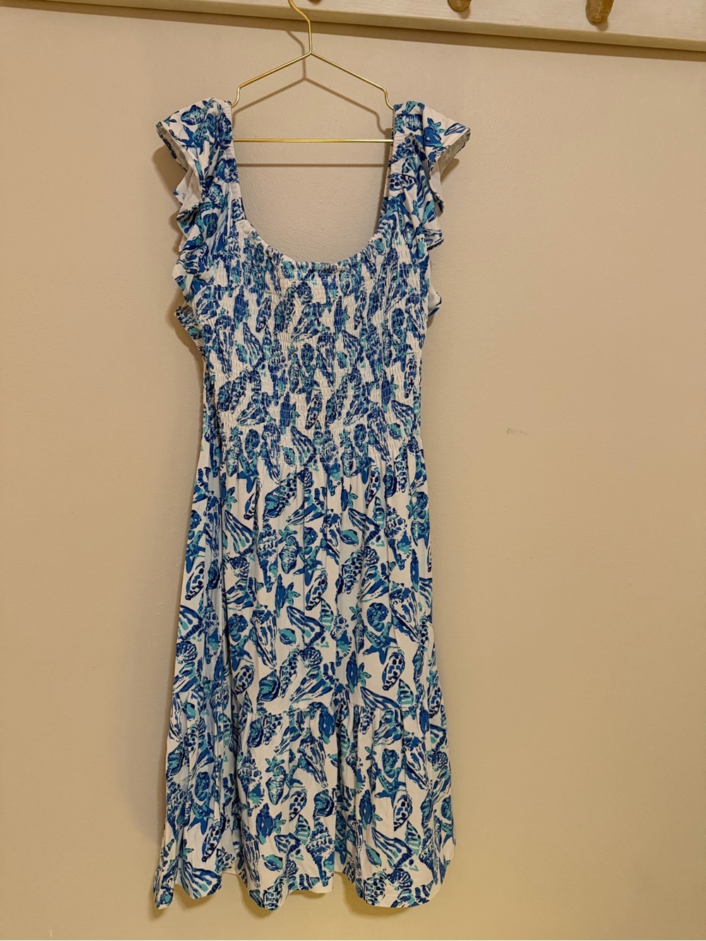 Lilly Pulitzer White and Blue Leaf-Print Midi Dress